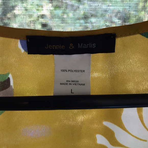 Jennie & Marlis Autumn Tie Blouse yellow with blue flowers size Large - Picture 11 of 14